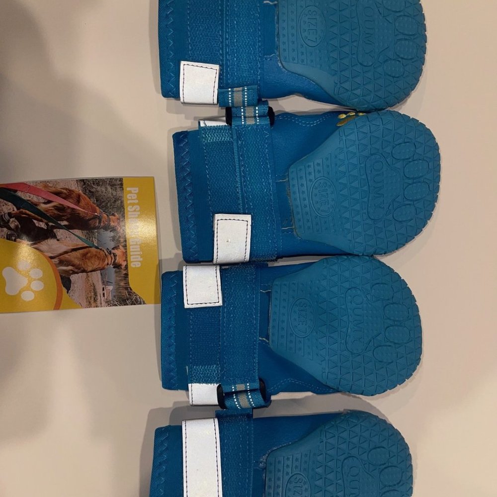 QUMY Dog Boots Shoes for Large Dogs Blue 4 Piece Size 7